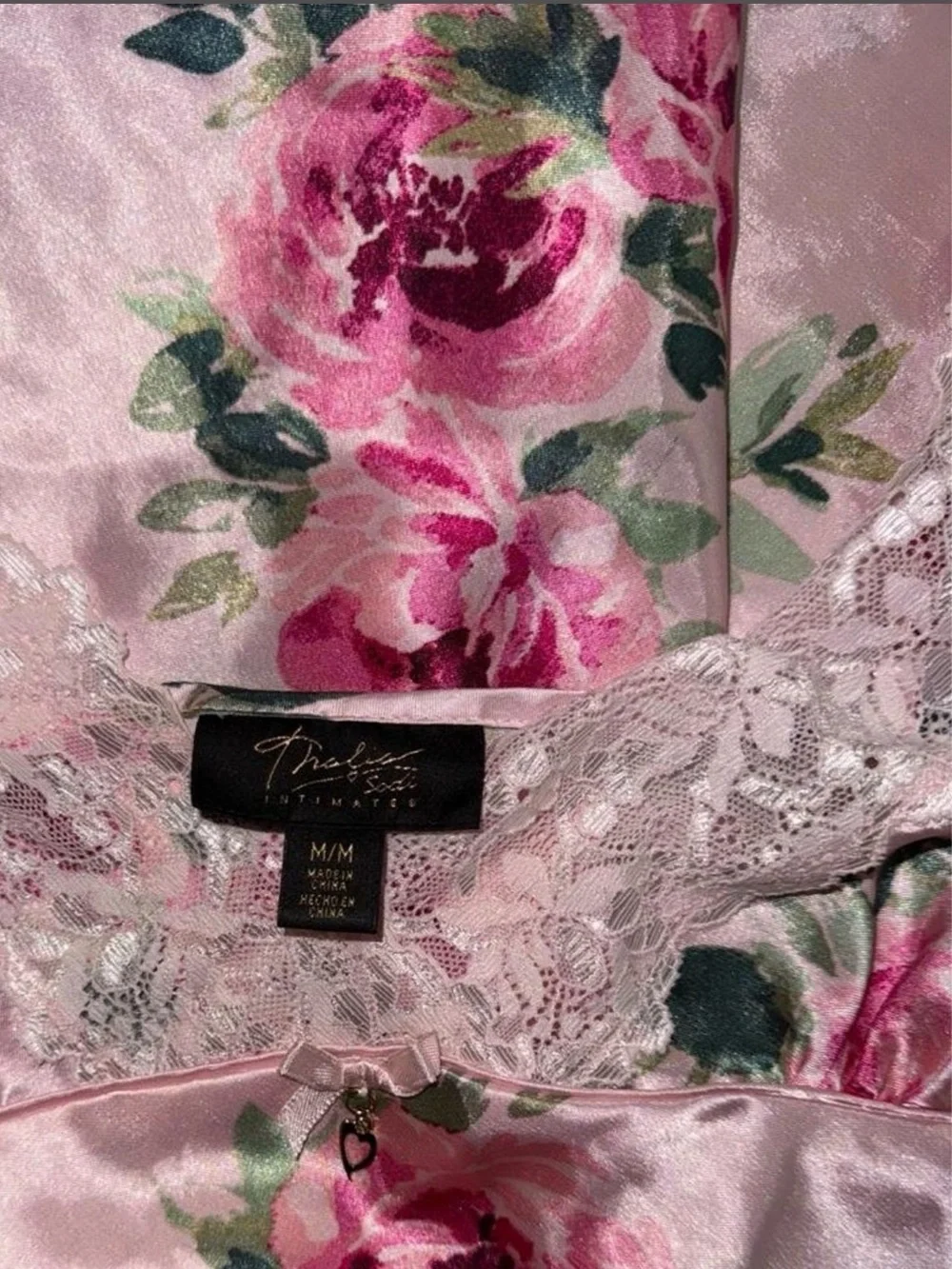Thalia Sodi Pink Floral Satin Lace-Trim Chemise
